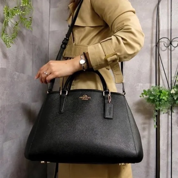 COACH F57527 SMALL MARGOT CARRYALL CROSSGRAIN LEATHER BLACK - Picture 13 of 16